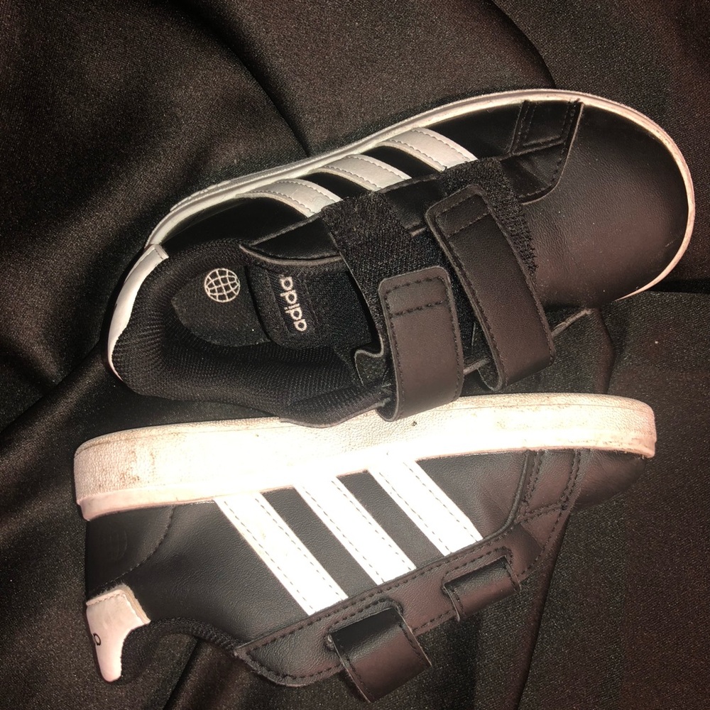 Adidas Kids Black Sneakers with White Stripes